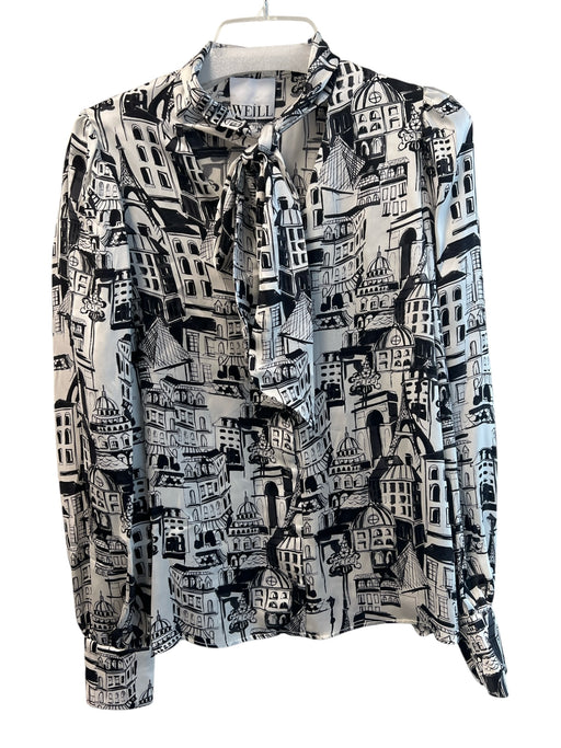 Weill Size 3 White & Black No Fabric Tag All Over Print Long Sleeve Top White & Black / 3