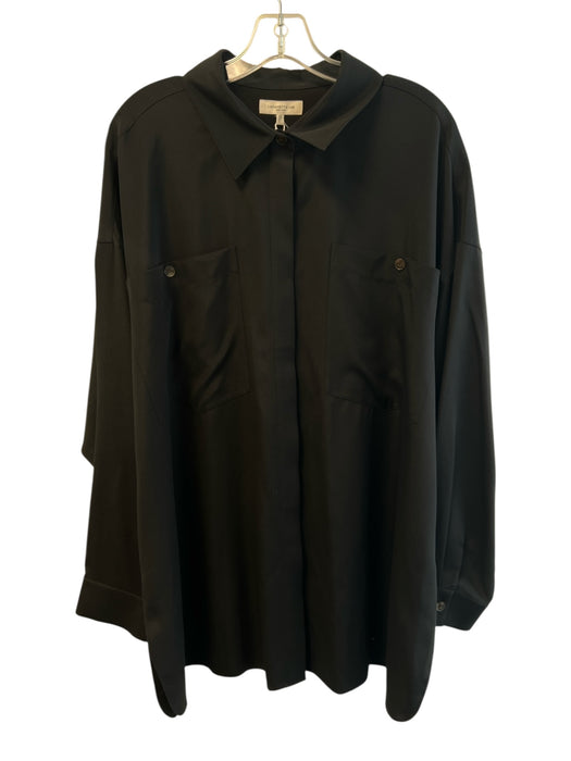 Lafayette 148 Size xl/xxl Black Silk Button Down Collared Long Sleeve Tunic Black / xl/xxl