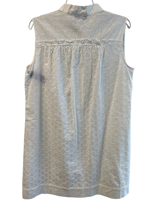 Oscar de la Renta Size Small White Cotton Sleeveless Eyelet Half Button Dress White / Small