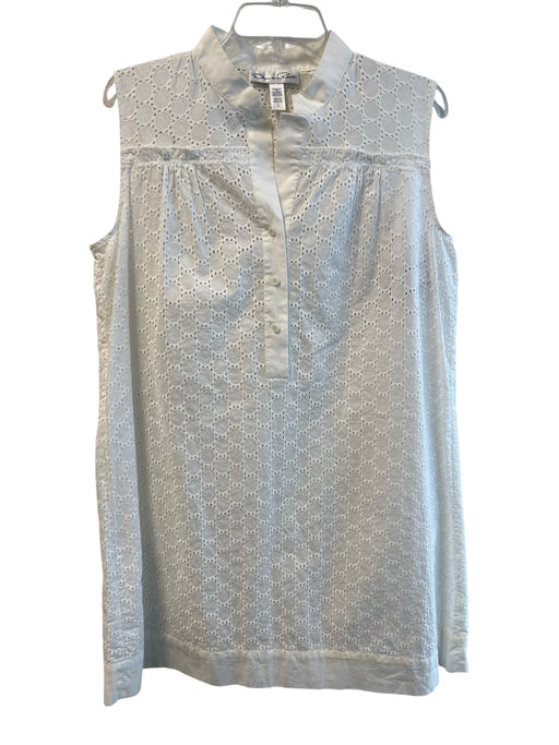 Oscar de la Renta Size Small White Cotton Sleeveless Eyelet Half Button Dress White / Small