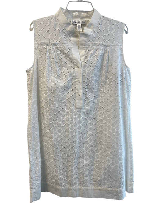 Oscar de la Renta Size Small White Cotton Sleeveless Eyelet Half Button Dress White / Small