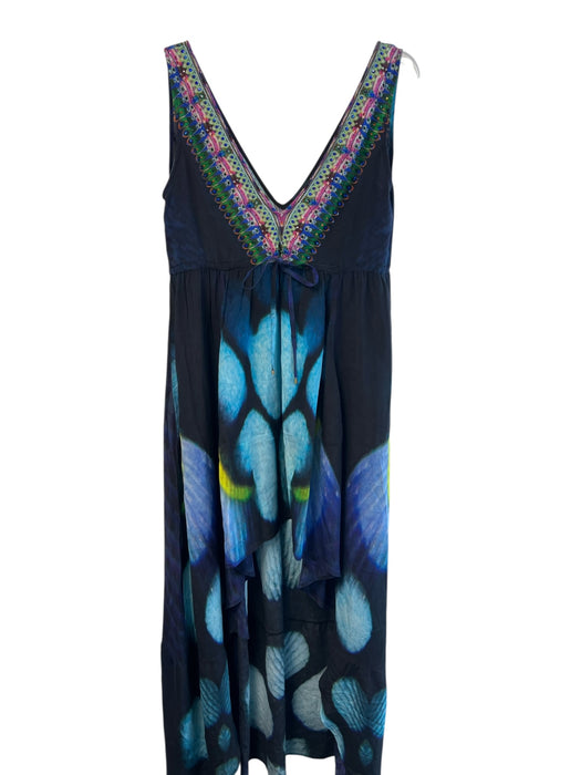Camilla Size 1 Teal & Multi Silk High Low Sleeveless V Neck Abstract Print Dress Teal & Multi / 1