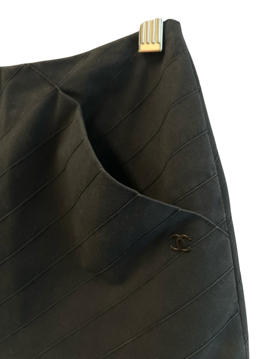 Chanel Size 36 Dark Navy Cotton Slit pockets Pleats Above knee Back Zip Skirt Dark Navy / 36