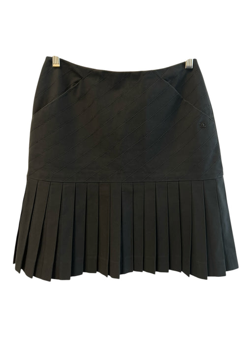 Chanel Size 36 Dark Navy Cotton Slit pockets Pleats Above knee Back Zip Skirt Dark Navy / 36