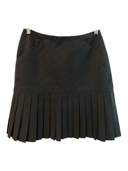 Chanel Size 36 Dark Navy Cotton Slit pockets Pleats Above knee Back Zip Skirt Dark Navy / 36