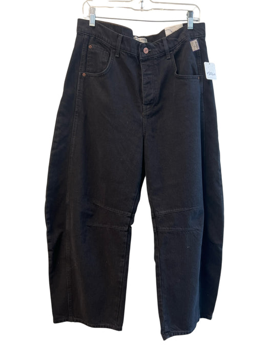 We The Free Size 28 Black Cotton Blend Barrel Leg Mid Rise Button Fly Jeans Black / 28
