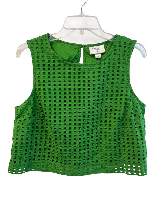Kate Spade Size Medium Green Cotton Sleeveless Round Neck eyelet Boxy Fit Top Green / Medium