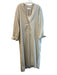 Zara Size Large Ivory & Tan Viscose Blend Striped Button Down V Neck Dress Ivory & Tan / Large