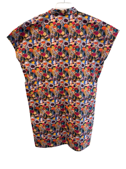 Hilton Hollis Size Large Orange & Multi Cotton Abstract Floral V Neck Dress Orange & Multi / Large
