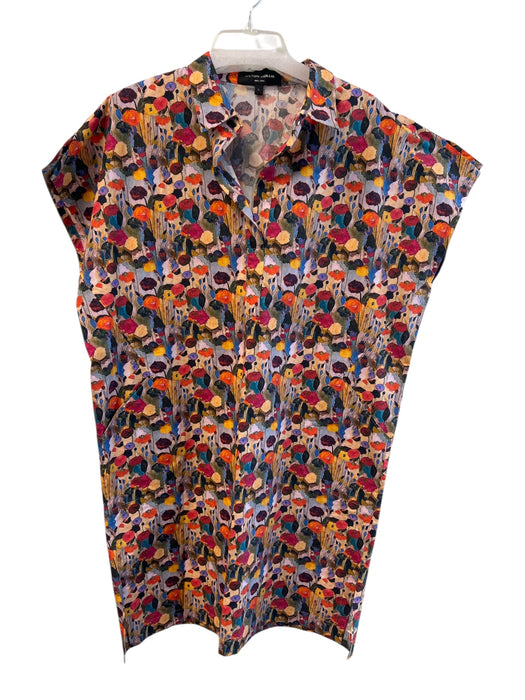 Hilton Hollis Size Large Orange & Multi Cotton Abstract Floral V Neck Dress Orange & Multi / Large