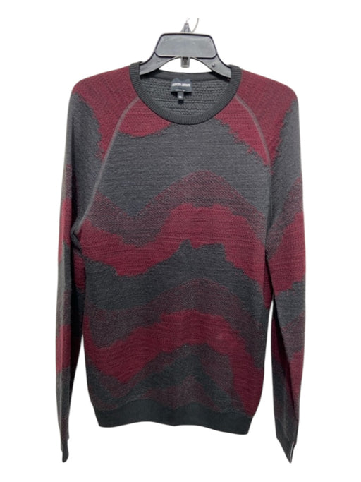 Armani Size 50 Red & Gray Wool Blend zig zag Crew Neck Men's Long Sleeve Shirt 50