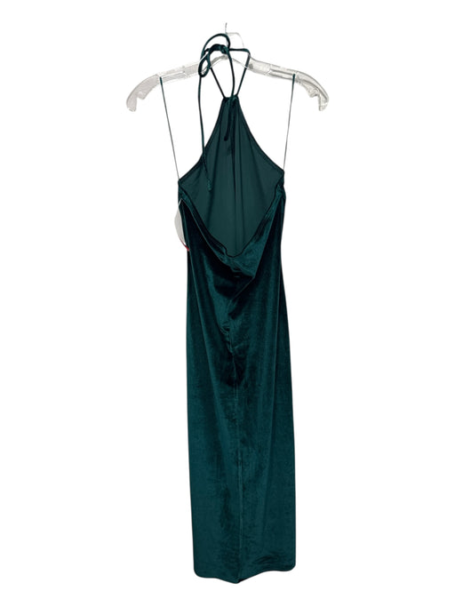 Reformation Size M Emerald Green Polyester Velvet Halter Tie Front Slit Dress Emerald Green / M