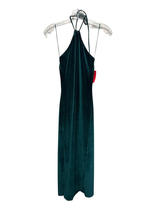 Reformation Size M Emerald Green Polyester Velvet Halter Tie Front Slit Dress Emerald Green / M