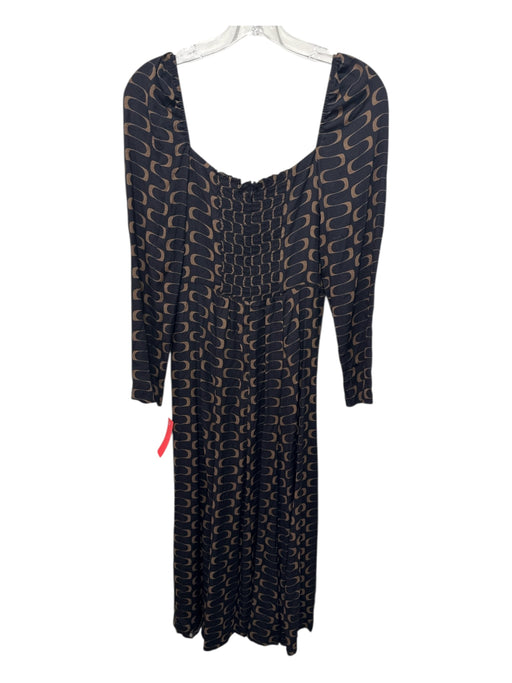 Reformation Size 6 Black & Brown Viscose & Rayon Long puff sleeve Midi Dress Black & Brown / 6