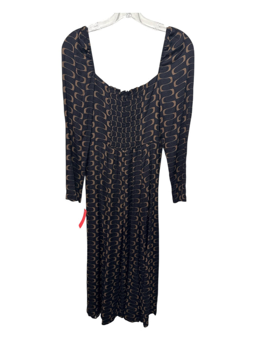 Reformation Size 6 Black & Brown Viscose & Rayon Long puff sleeve Midi Dress Black & Brown / 6