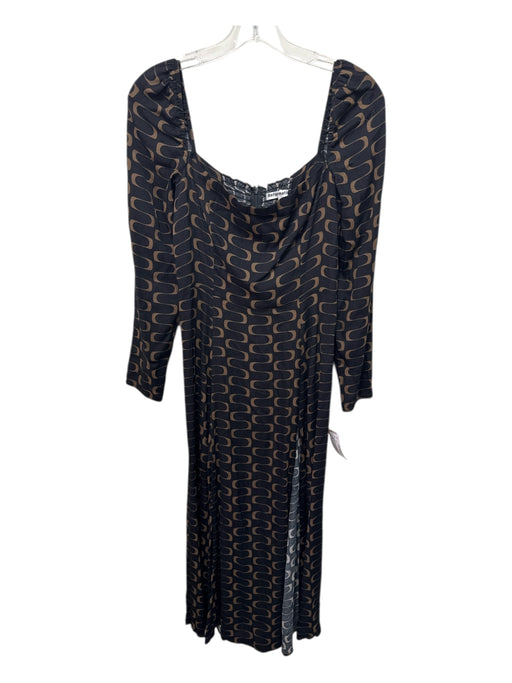 Reformation Size 6 Black & Brown Viscose & Rayon Long puff sleeve Midi Dress Black & Brown / 6