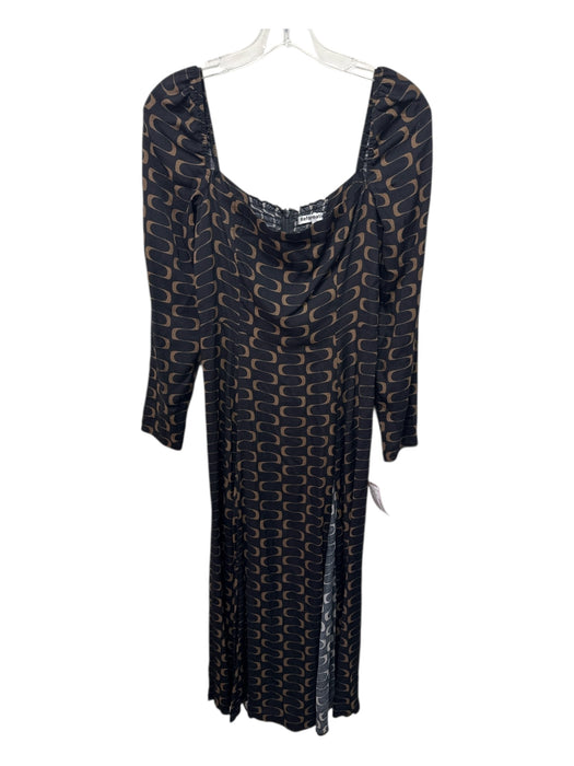 Reformation Size 6 Black & Brown Viscose & Rayon Long puff sleeve Midi Dress Black & Brown / 6