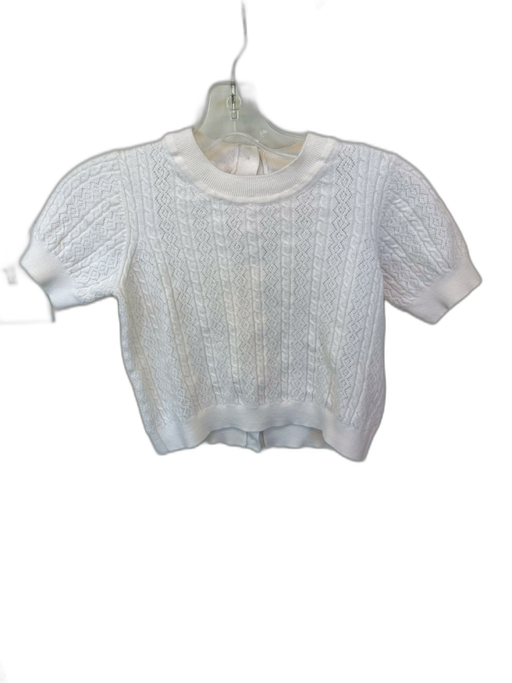 Tanya Taylor Size Petite Cream Wool Button Front Short Sleeve Knit Accent Top Cream / Petite