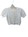 Tanya Taylor Size Petite Cream Wool Button Front Short Sleeve Knit Accent Top Cream / Petite