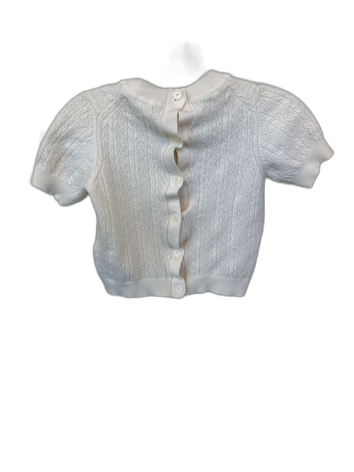 Tanya Taylor Size Petite Cream Wool Button Front Short Sleeve Knit Accent Top Cream / Petite