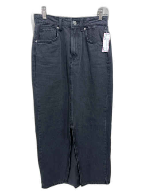 MNG Size XS Black Wash Cotton Denim Zip Fly Front Slit Maxi Skirt Black Wash / XS