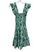 Ro's Garden Size XS Green & Blue Cotton Ruffle Cap Sleeve Floral Print Dress Green & Blue / XS