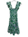Ro's Garden Size XS Green & Blue Cotton Ruffle Cap Sleeve Floral Print Dress Green & Blue / XS