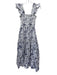 Aqua Size S White & Blue Cotton & Polyester Ruffle Cap Sleeve Midi Dress White & Blue / S
