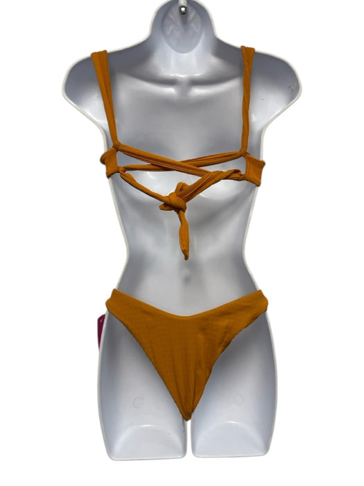 L Space Size S Ochre Yellow Nylon & Spandex Ribbed High Cut Bikini Swimsuit Ochre Yellow / S