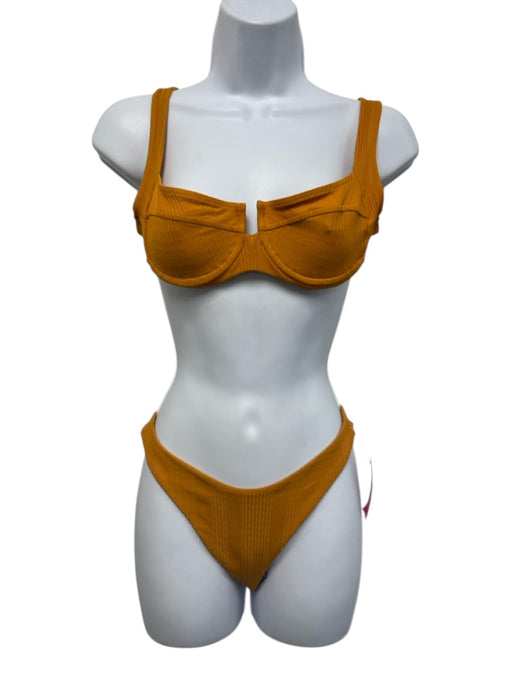 L Space Size S Ochre Yellow Nylon & Spandex Ribbed High Cut Bikini Swimsuit Ochre Yellow / S