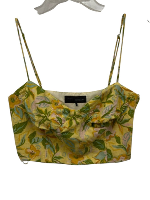 Zara Size M/S Yellow, Green, Multi Viscose & Linen Buttons Midi Skirt Set Yellow, Green, Multi / M/S