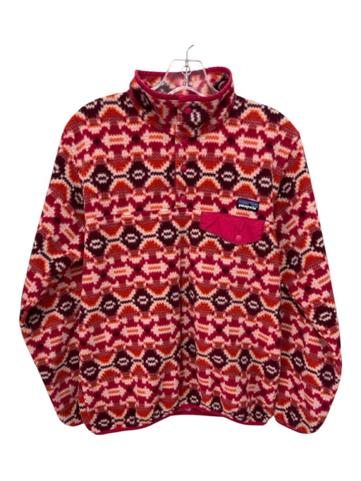 Patagonia Size M Pink, Orange, White Polyester Fuzzy Geometric 1/4 Snap Jacket Pink, Orange, White / M