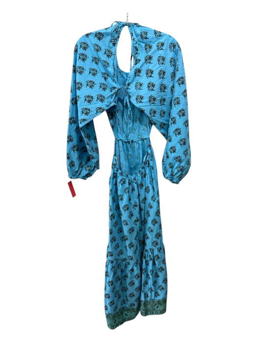 Hannah Size 2 Blue, Green, Brown Cotton Long Sleeve Open Back Floral Print Dress Blue, Green, Brown / 2