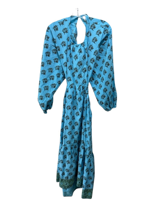 Hannah Size 2 Blue, Green, Brown Cotton Long Sleeve Open Back Floral Print Dress Blue, Green, Brown / 2