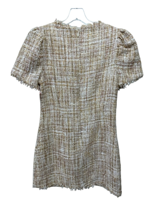 Likely Size 8 White, Gold, Beige Polyester Short Puff Sleeve Woven Sequin Dress White, Gold, Beige / 8