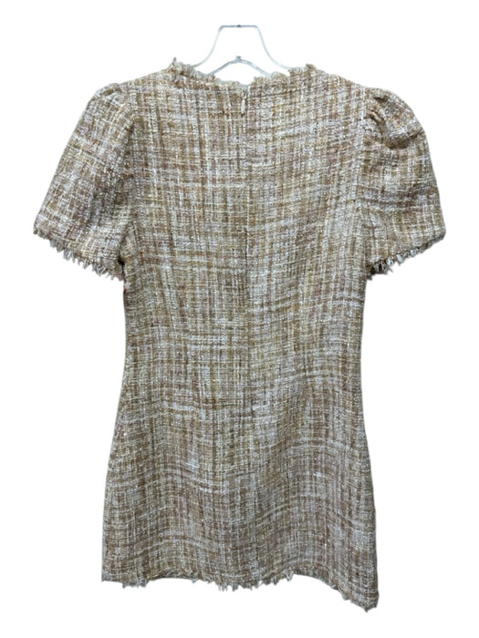 Likely Size 8 White, Gold, Beige Polyester Short Puff Sleeve Woven Sequin Dress White, Gold, Beige / 8