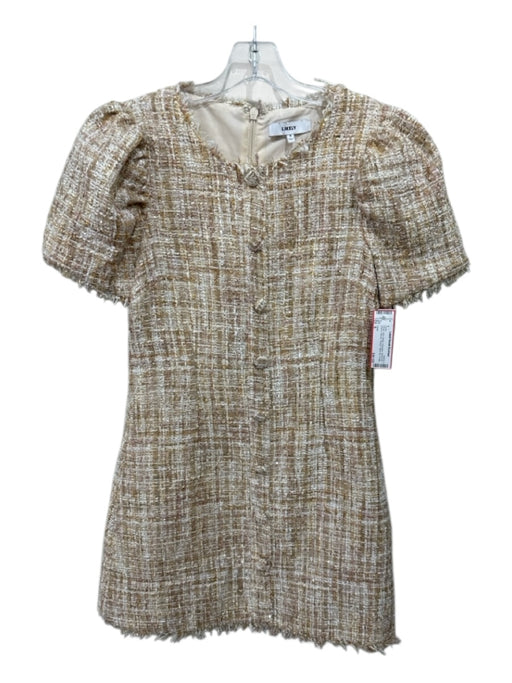 Likely Size 8 White, Gold, Beige Polyester Short Puff Sleeve Woven Sequin Dress White, Gold, Beige / 8