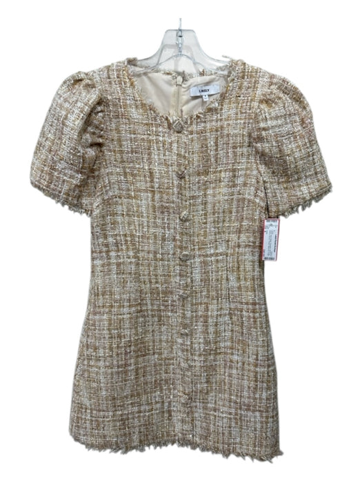 Likely Size 8 White, Gold, Beige Polyester Short Puff Sleeve Woven Sequin Dress White, Gold, Beige / 8