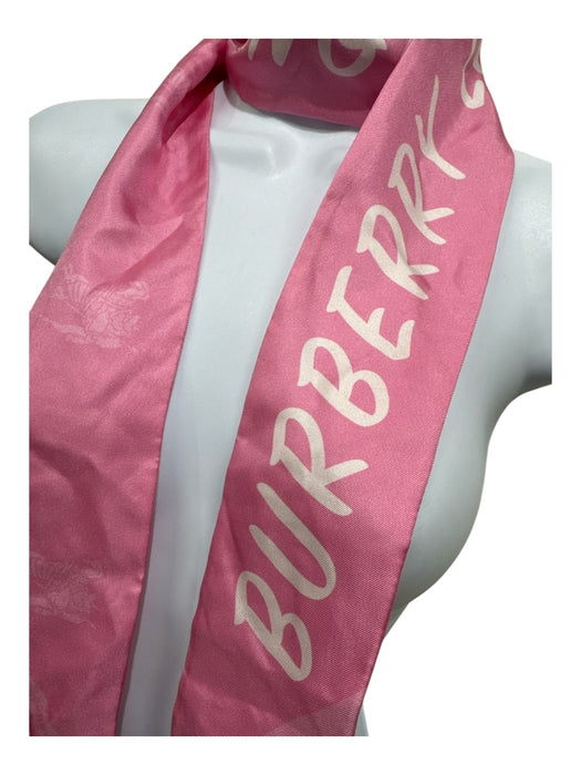 Burberry Pink & White Silk Thin Words Long Twilly scarf Pink & White / Small