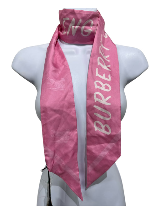 Burberry Pink & White Silk Thin Words Long Twilly scarf Pink & White / Small