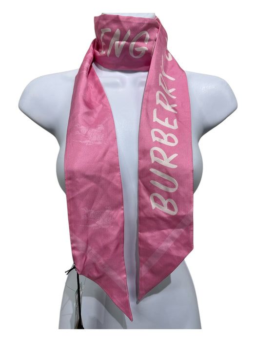 Burberry Pink & White Silk Thin Words Long Twilly scarf Pink & White / Small