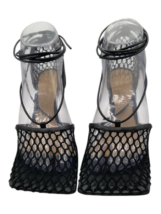 Bottega Veneta Shoe Size 36 Black Leather Mesh Square Toe Ankle Wrap Pumps Black / 36
