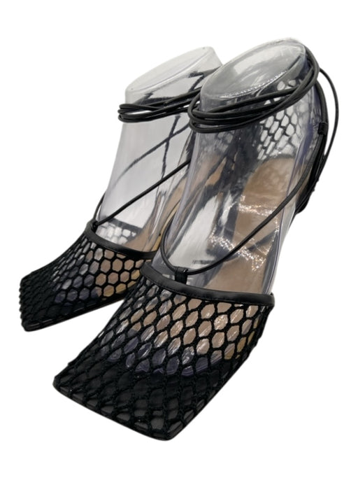 Bottega Veneta Shoe Size 36 Black Leather Mesh Square Toe Ankle Wrap Pumps Black / 36