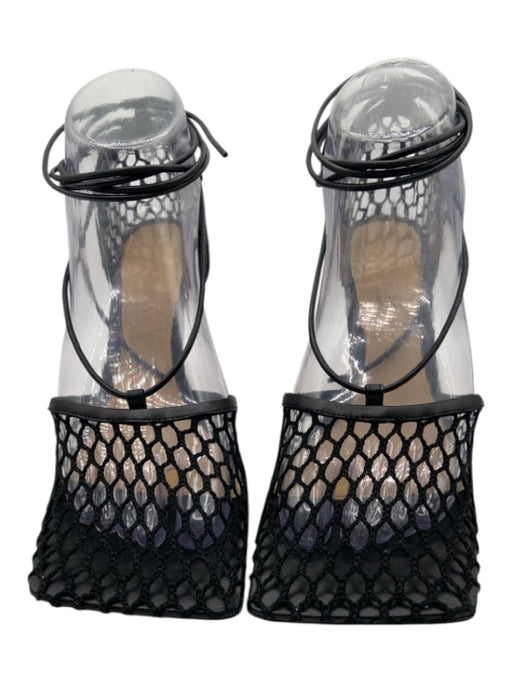 Bottega Veneta Shoe Size 36 Black Leather Mesh Square Toe Ankle Wrap Pumps Black / 36