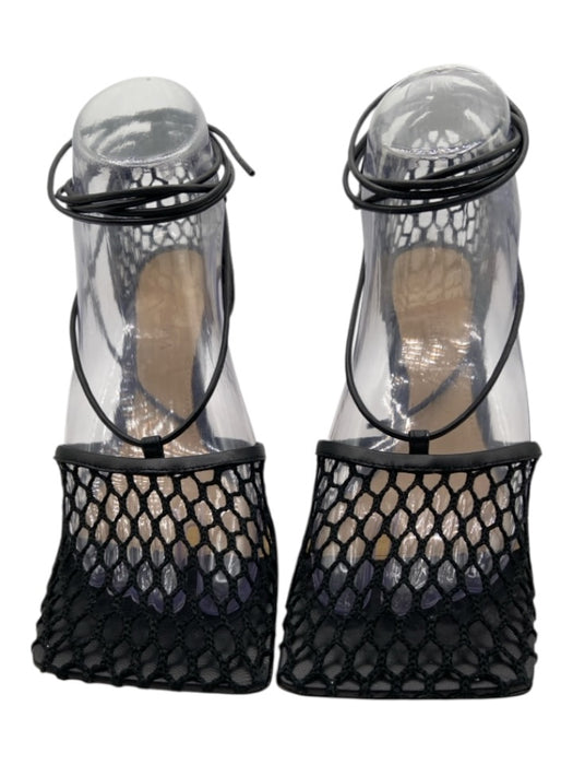 Bottega Veneta Shoe Size 36 Black Leather Mesh Square Toe Ankle Wrap Pumps Black / 36