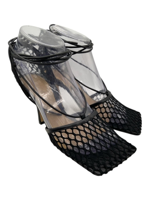 Bottega Veneta Shoe Size 36 Black Leather Mesh Square Toe Ankle Wrap Pumps Black / 36