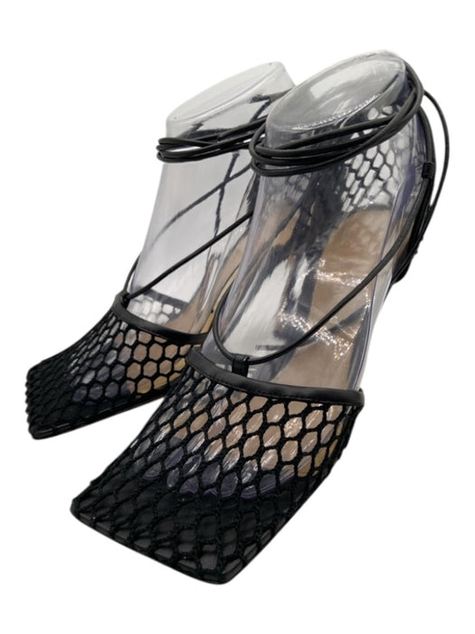 Bottega Veneta Shoe Size 36 Black Leather Mesh Square Toe Ankle Wrap Pumps Black / 36