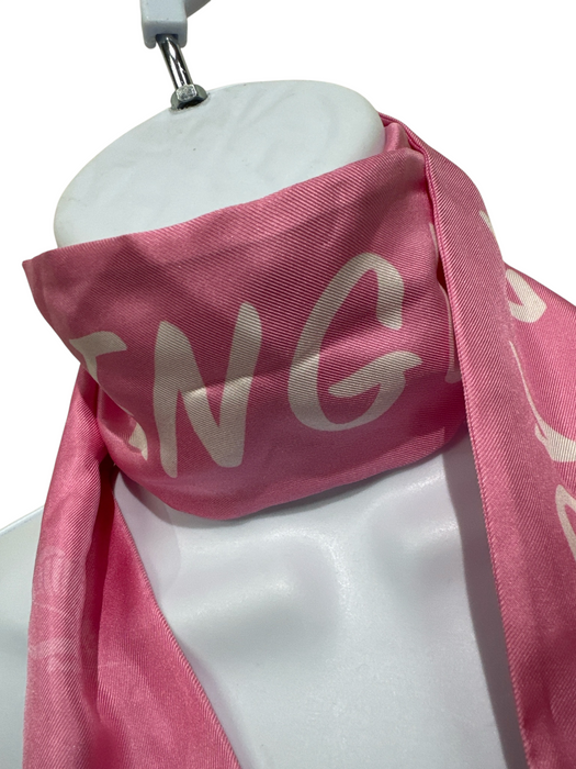 Burberry Pink & White Silk Thin Words Long Twilly scarf Pink & White / Small