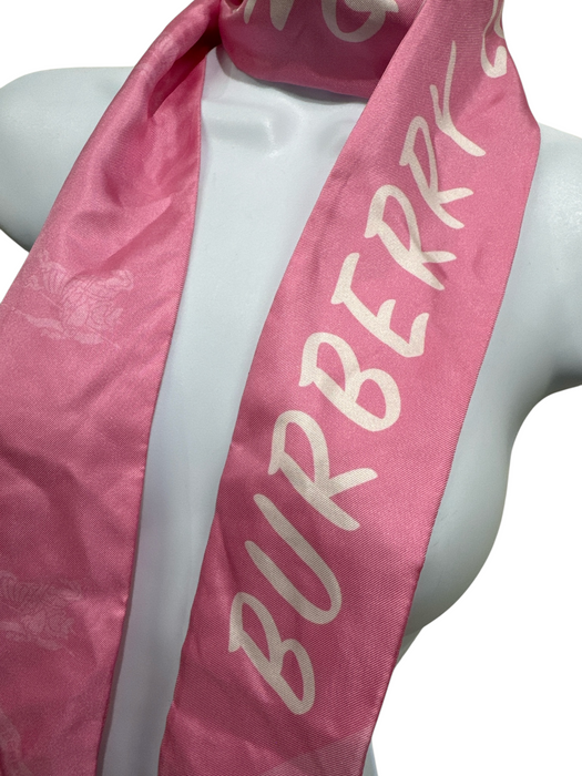 Burberry Pink & White Silk Thin Words Long Twilly scarf Pink & White / Small