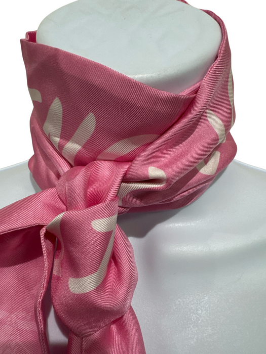 Burberry Pink & White Silk Thin Words Long Twilly scarf Pink & White / Small